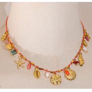 Gold Charm Necklace – Natural Pearls, Crystals, and Shells